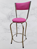 Bengi Sandalye BAR Tipi Yüksek Model Pembe FUŞYA 1adet Metal Çelik nikelaj Suni deri döşeme El Yapım
