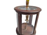 Gümüşlük Yuvarlak MODEL 98 cm Parlak ceviz Kayın Lükens Aslan ayak 2 raf Bombe Cam El Yapım