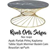 Bengi Brc RİVOLİ Orta Sehpa MODEL 1040 Siyah mermer Cam Metal  Gold  renk Kaplam Ayak El Yapım
