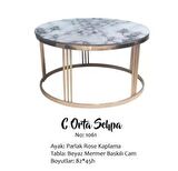 Bengi Brc Orta sehpa C 1061 Model Beyaz mermer Temper Cam Metal çelik ROSE renk Kaplama Ayak El yapım