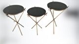 Brc Küpe zigon Model Sehpa Metal Bakır Eskitme Gold renk ayak Kırılmaz cam tabla El Yapımı