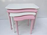 Bengi Zigon S Model Kayın Torna RETRO Ayak Parlak pembe-beyaz renk MDF Tabla El Yapımı