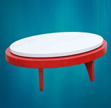 Orta sehpa Döner OVAL RUS TARZ Model Kayın Retro Ayak Mdf Tabla Parlak Beyaz ve Kırmızı El Yapım