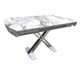 Bengi Masa X Çapraz AYAK Model Metal transmisyon çelik Nikelaj Beyaz mermer tabla Kutuda Sevk El Yapım