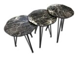 Zigon 17975 PAPATYA Ahşap Siyah Mermer Desen MDF Tabla Metal Ayak V Ayak El Yapım