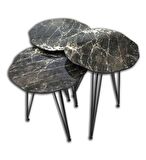 Zigon 17975 PAPATYA Ahşap Siyah Mermer Desen MDF Tabla Metal Ayak V Ayak El Yapım