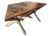 Zigon-Orta 18103 Sehpa Üçgen Tk Model KAYIN Ceviz Üstü cam Çok İşlevli El Yapım