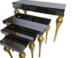 Dresuar-Zigon 18216 Tombul ayak Model Kayın MDF tabla Parlak gold Füme cam kaplam