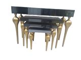 Dresuar-Zigon 18216 Tombul ayak Model Kayın MDF tabla Parlak gold Füme cam kaplam