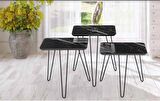 Zigon OSM 18275 KARE Model sehpa Metal V Ayak Parlak ahşap mermer tabla El Yapım 