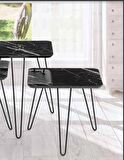 Zigon OSM 18275 KARE Model sehpa Metal V Ayak Parlak ahşap mermer tabla El Yapım 