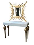 Dresuar 18468 TOMBUL model Kayın ayak MDF Çekmec tabla Parlak GOLD-beyaz uyum