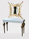 Dresuar 18468 TOMBUL model Kayın ayak MDF Çekmec tabla Parlak GOLD-beyaz uyum