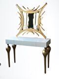 Dresuar 18468 TOMBUL model Kayın ayak MDF Çekmec tabla Parlak GOLD-beyaz uyum