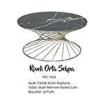 Bengi Brc RiVOLİ Orta Sehpa MODEL 1044 Siyah Mermer Düz Cam Metal Gümüş renk Kaplama Ayak El Yapım