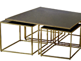 Bengi Zigon Ogem 101 ve Orta sehpa kare Model takım Metal Çelik gold kaplama Temper füme cam El Yapım