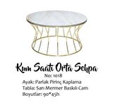 Bengi Brc KUM SAATİ Orta sehpa Model  1018 BEYAZ MERMER TEMPER Cam Meta Gold Renk Kaplama El Yapım