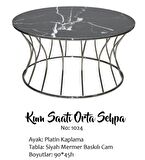 Bengi Brc KUM SAATİ Orta sehpa Model 1024 Mermer SİYAH Desen TEMPER Cam Metal Çelik Platin Renk El Yapım