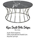 Bengi Brc KUM SAATİ Orta sehpa Model 1024 Mermer SİYAH Desen TEMPER Cam Metal Çelik Platin Renk El Yapım