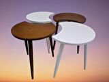 Zigon-Orta 19617 Sehpa Takım HİLAL Model Parlak Ceviz Beyaz Renk Kayın RETRO Ayak