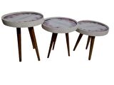 Zigon 19623 Sehpa Çember AKASYA Model Kayın Retro Ceviz 3 Ayak Üstü Cam El Yapım