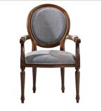 Sandalye 19773 Zus036 Model kolçak oyma Madalyon Model Gri Kumaş Ceviz El yapım