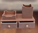 Hobi Dekoratif Kalemlik Set İkili Model HAM MDF Ahşap Çekmece El yapımı 