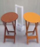 Çanta Zigon Sehpa Oval Model İkili Takım Ahşap Mdf Hardal ve Ceviz Renk Uyumu El Yapımı 