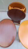 Çanta Zigon Sehpa Oval Model Dörtlü Ahşap Mdf Ceviz ve Hardal  Renk Uyumu El Yapımı