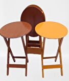 Çanta Zigon Sehpa Oval Model Dörtlü Ahşap Mdf Ceviz ve Hardal  Renk Uyumu El Yapımı