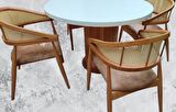 Masa Anıt 110 cm Hasır Sandalye Takım Model MDF Tabla Beyaz Renk El yapım
