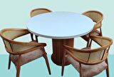 Masa Anıt 110 cm Hasır Sandalye Takım Model MDF Tabla Beyaz Renk El yapım
