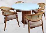 Masa Anıt 110 cm Hasır Sandalye Takım Model MDF Tabla Beyaz Renk El yapım