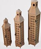 Hobi Adn Dekoratif Fenerlik 3lü Set Ahşap MDF HAM CNC Kesim Oymalı Nakış El Yapımı