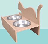 Hobi ADN 90368 MODEL Kedi Mama ve Su Kabı Ahşap MDF HAM Paslanmaz Tabak El Yapım