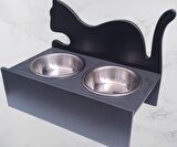 Hobi ERC MODEL 90375 Küçük Kedi Mama Su Kabı MDF Antrasit Renk Paslanmaz Tabak