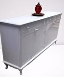 Konsol Klasik Model Tv Sehpa 90386 Ahşap MDF Parlak Beyaz Boya El Yapım