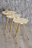 Zigon Sehpa ve Orta Sehpa Elips Gold Metal Ayak Gold Krem Set