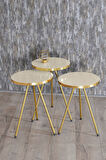 Zigon Sehpa ve Orta Sehpa Elips Gold Metal Ayak Gold Krem Set