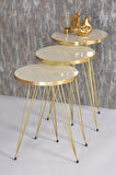Zigon Sehpa Ve Orta Sehpa Elips Set Gold Krem Tel