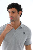 Erkek Gri Melanj Amerikan Pike Kumaş Polo Yaka Ribana Kollu Kısa Kol T-shirt - 144