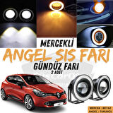 Renault Clio 4 2012-2020 Uyumlu Üniversal Mercekli Angel Sis Farı Metal Su Geçirmez 76 mm Turuncu Halkalı Gündüz Farı Angel Eyes 2 Adet
