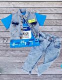 Erkek Çocuk Kot Yelek-Tişört-Kot Pantolon 3'Lü Takım