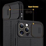 Gpack Apple iPhone 14 Pro Kılıf Kamera Sürgülü Deri Dokulu Mat Silikon