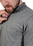 Erkek Polo Yaka Gri Pike Kumaş Klasik Kesim Düz T-Shirt