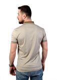 Erkek Vizon Polo Yaka Desenli T-Shirt Regular Kesim