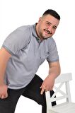 Büyük Beden Gri Polo Yaka Desenli Erkek T-Shirt Klasik Kesim