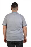 Büyük Beden Gri Polo Yaka Desenli Erkek T-Shirt Klasik Kesim
