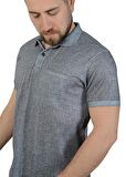Erkek Gri  Polo Yaka Düz T-Shirt Klasik Kesim