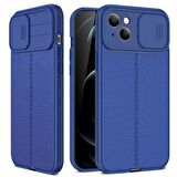 Gpack Apple iPhone 14 Kılıf Kamera Sürgülü Deri Dokulu Mat Silikon